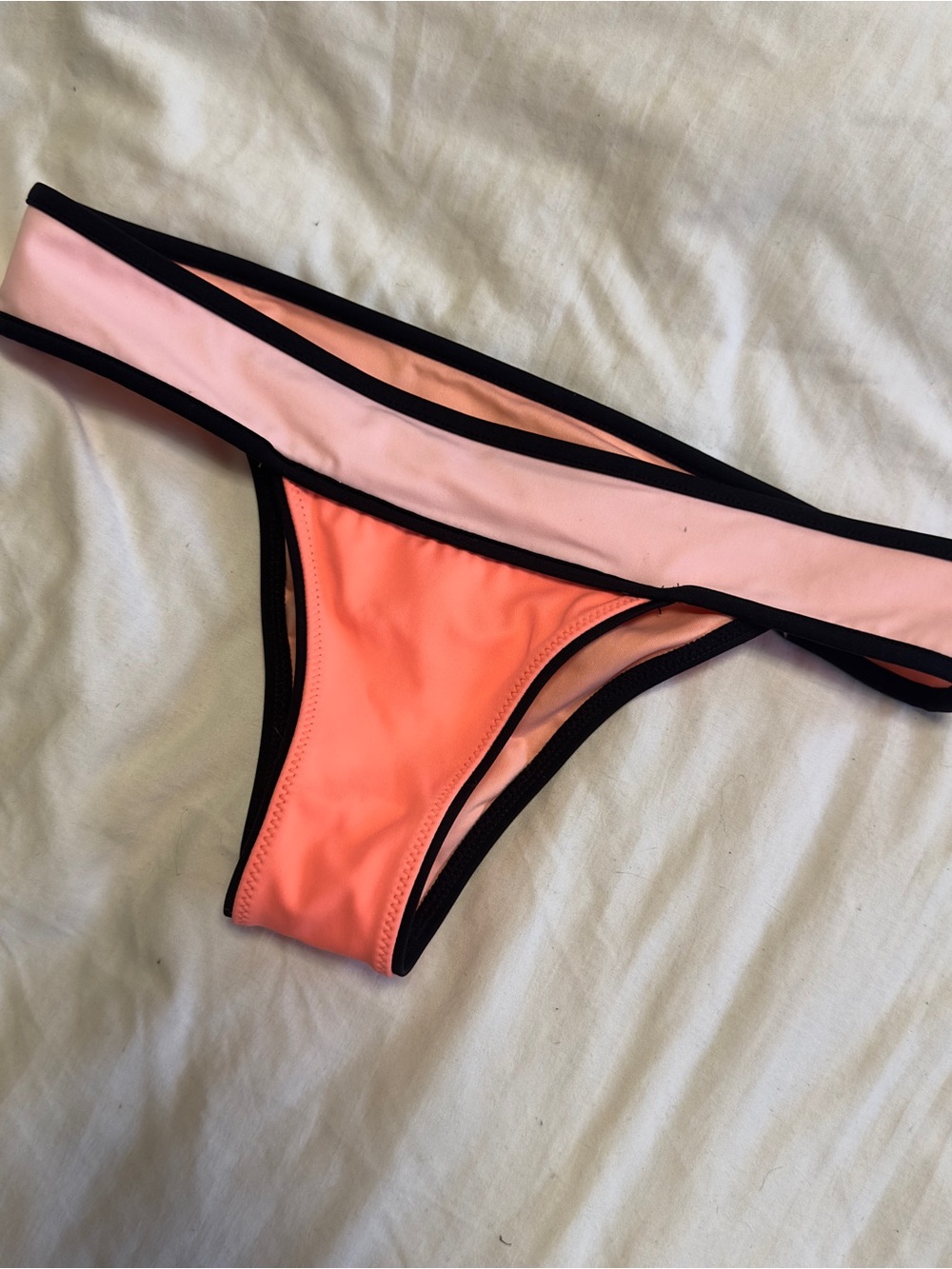 Victoria's Secret Pink and Coral Bikini Bottoms with Black Trim